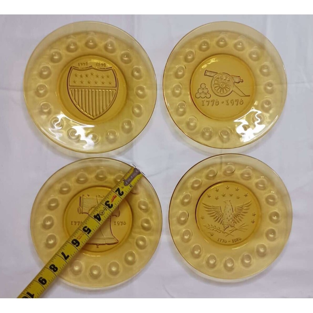 Vintage 1976 Anchor Hocking American BICENTENNIAL PLATE SET 8" Amber Glass